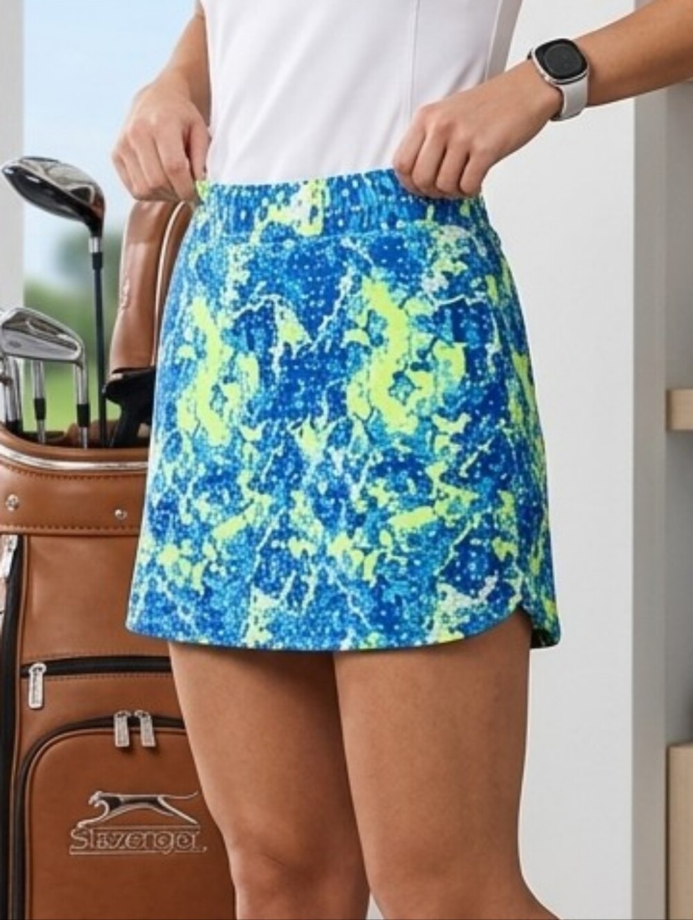 Slazenger Golf Skort Size XS - Blue & Neon Yellow Abstract Floral Print